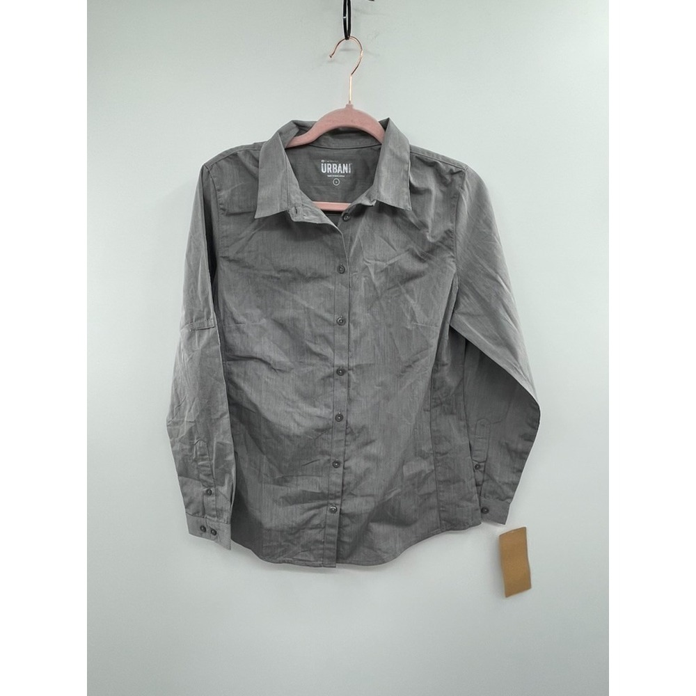 NWT Chef Works Modern Chambray Dress Shirt Womens Small Gray Buttons Long Sleeve
